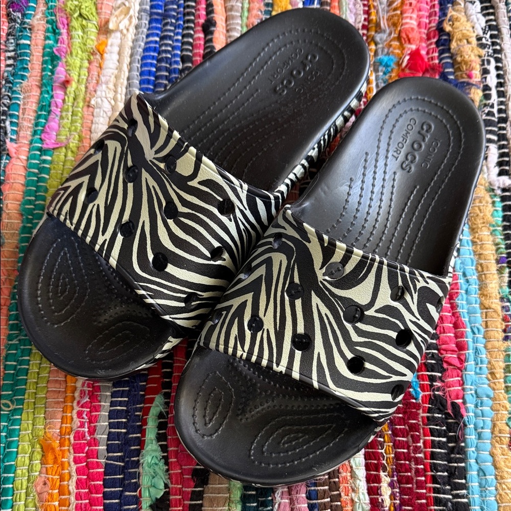 Crocs Zebra Slides Woman’s Size 10- Men’s Size 8